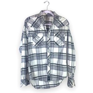 Rock 47 Wrangler Gray and White Button Snap Shirt size Small